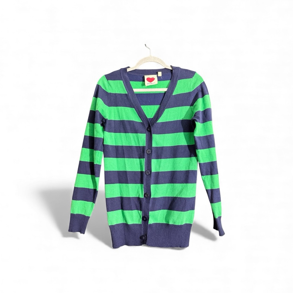 Vintage Derek Heart Vibrant Green and Navy Striped Cardigan